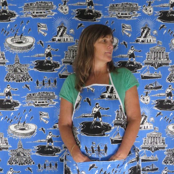 No man is an Island: blue, black on white - wallpaper and apron