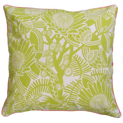 After the fire cushion: 60cm x 60cm - chartreuse on natural