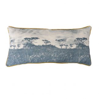 Veld over-sized cushion: 1.2m x 45cm - blue grey on natural with piping